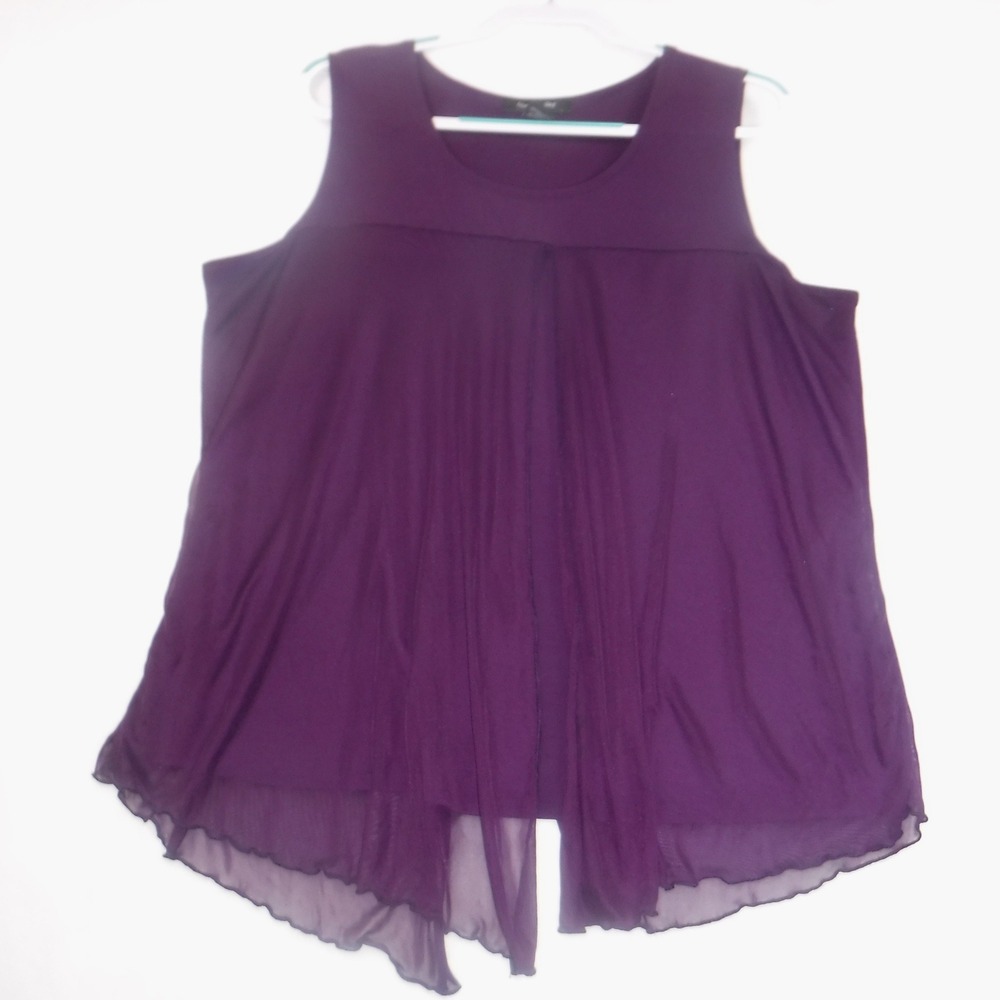 Adele & May Woman Purple‎ Sleeveless Layered Chiffon Hem Tunic Top 1X 7091X